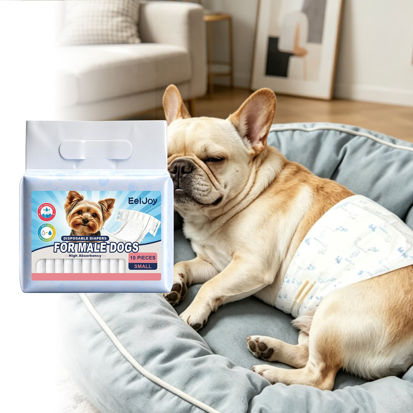 Eeljoy Disposable Diapers For Male Dogs, Dog Diapers With High Absorbency, Leak-Proof And Breathable