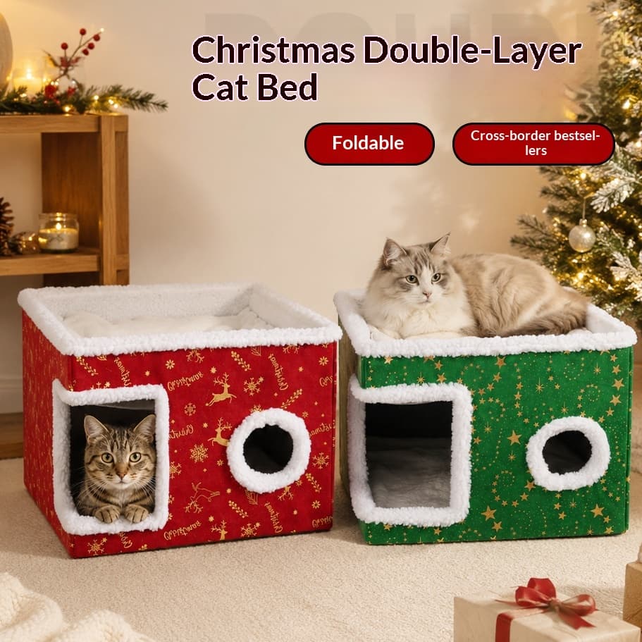 Warm Enclosed Double-layer Pet Cat Bed That Is Removable And Washable