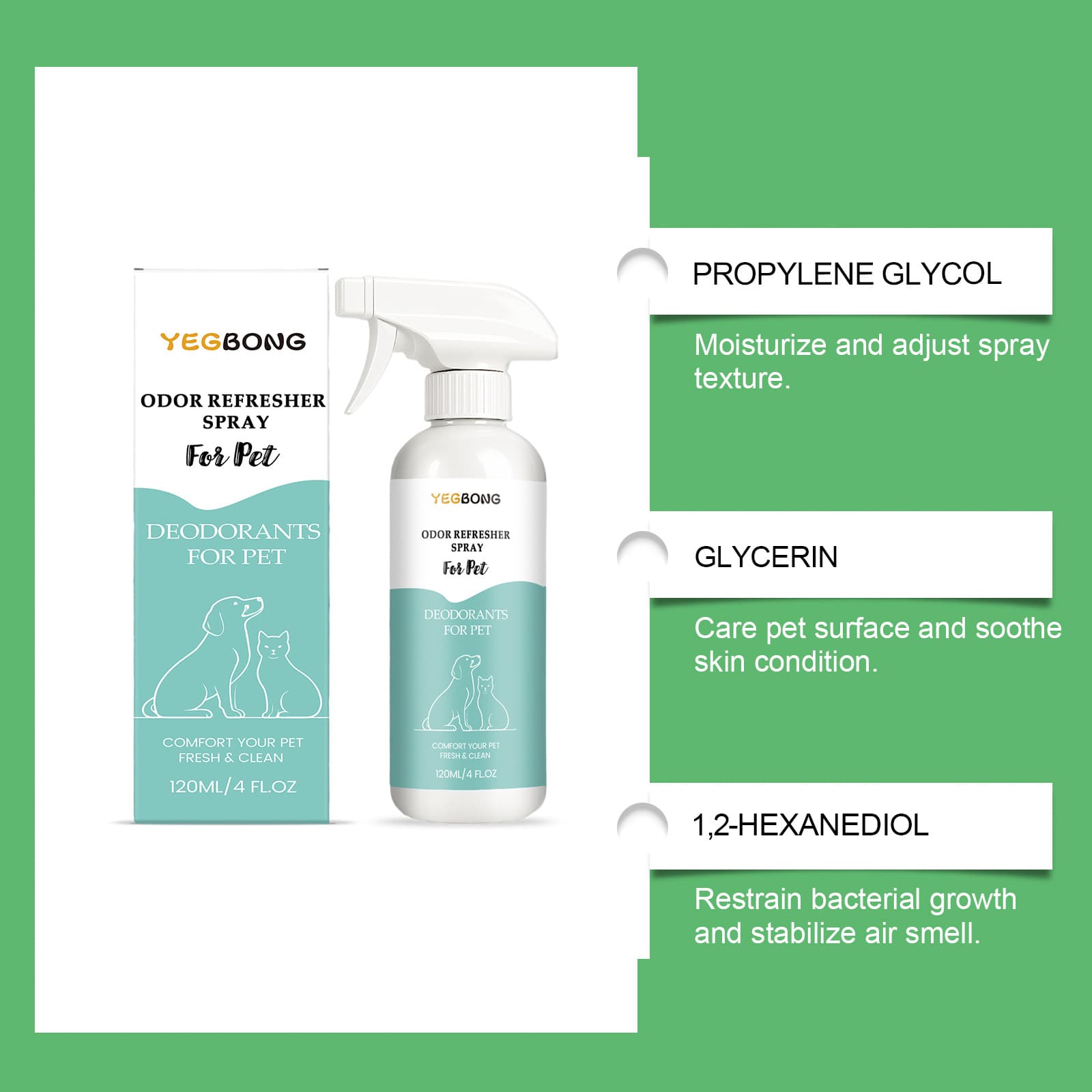 Yegbong Pet Deodorizing Spray Gentle Formula Cleans Pet Environments, Freshens Odors, Cleans And Cares